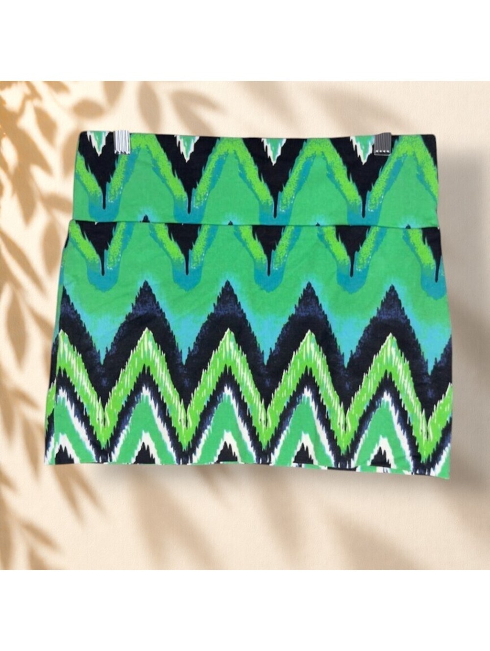 Hot Gal Mini Skirt Women L Large Green Striped Short Cotton Mid Rise Stretch